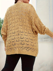 Casual Sweater Women's Plus Solid Jacquard Pointelle Long Sleeve
