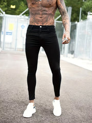 Men's Slim Fit Tapered Jeans Solid Stretch Denim Pants