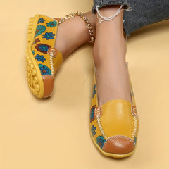 Women's Yellow Flower Pattern Flat Casual Shoes Lightweight