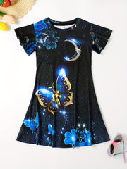 3D Butterfly Graphic Dress Girls Short Sleeve Party Gift Summer