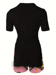 Queen Letter Print Tee & Graphic Print Shorts Set