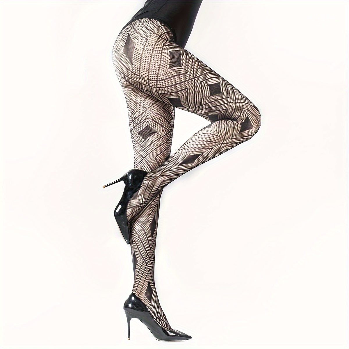 Argyle Fishnet Tights High Waist Mesh Pantyhose Women's Stockings