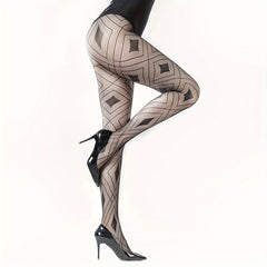 Argyle Fishnet Tights High Waist Mesh Pantyhose Women's Stockings