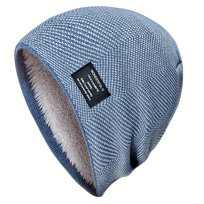 Fashionable Ear Protection Windproof Knit Beanie Hat With Plus Velvet