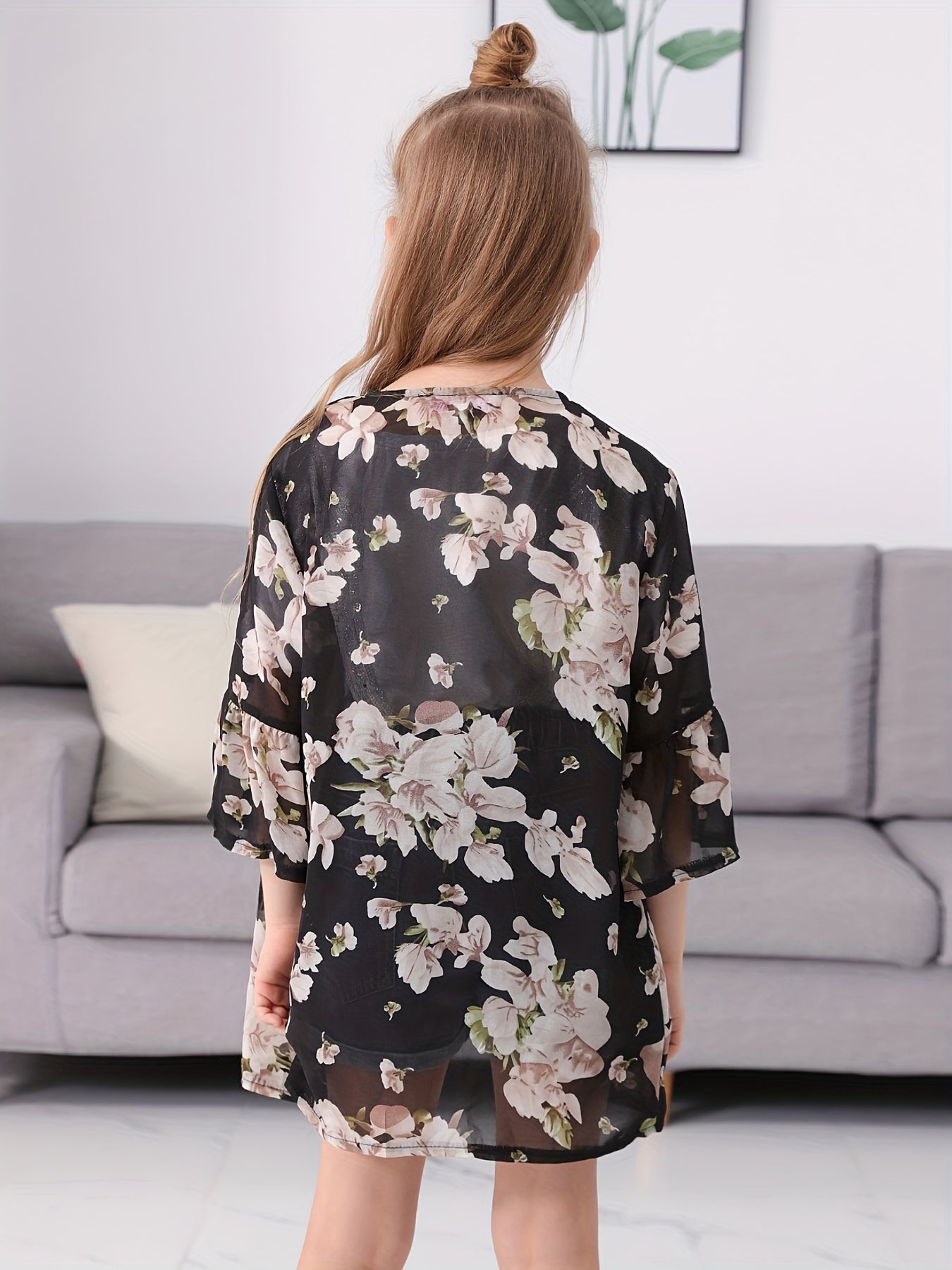 Girl's Floral Chiffon Beach Cardigan Cover Up