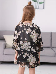 Girl's Floral Chiffon Beach Cardigan Cover Up