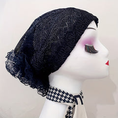 Lace Embroidery Mesh Turban Cap Women Head Wrap Elastic Beanie