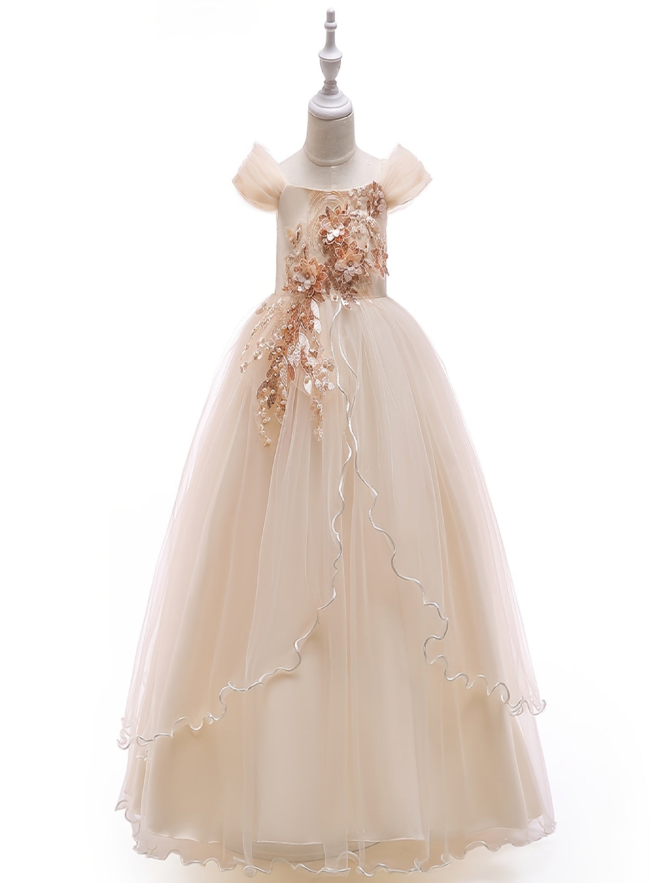 Girls Sequin Flowers Embroidery Mesh Tutu Dress