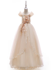 Girls Sequin Flowers Embroidery Mesh Tutu Dress