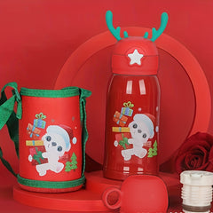 Christmas Deer Insulated Water Cup 500ml Cartoon Leakproof Straw Cup