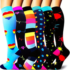 6 Pairs Compression Knee High Sports Socks for Running and Cycling
