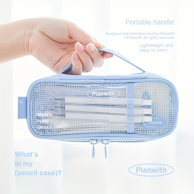 Double Sided Pencil Case Lightweight Mesh Stationery Storage Box