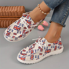 Women's Flag Pattern Boat Shoes Lace Up Slip on Canvas Shoes