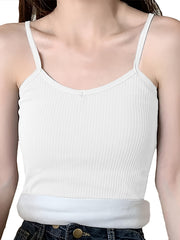 Solid Ribbed Thermal Underwear Top Soft V Neck Plush Cami Top Women's Lingerie