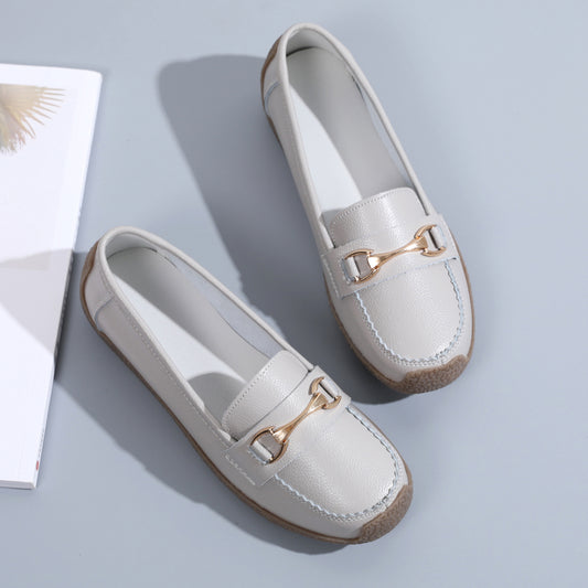 Women's Buckle Decor Loafers Comfy Slip On Shoes Non Slip Flats
