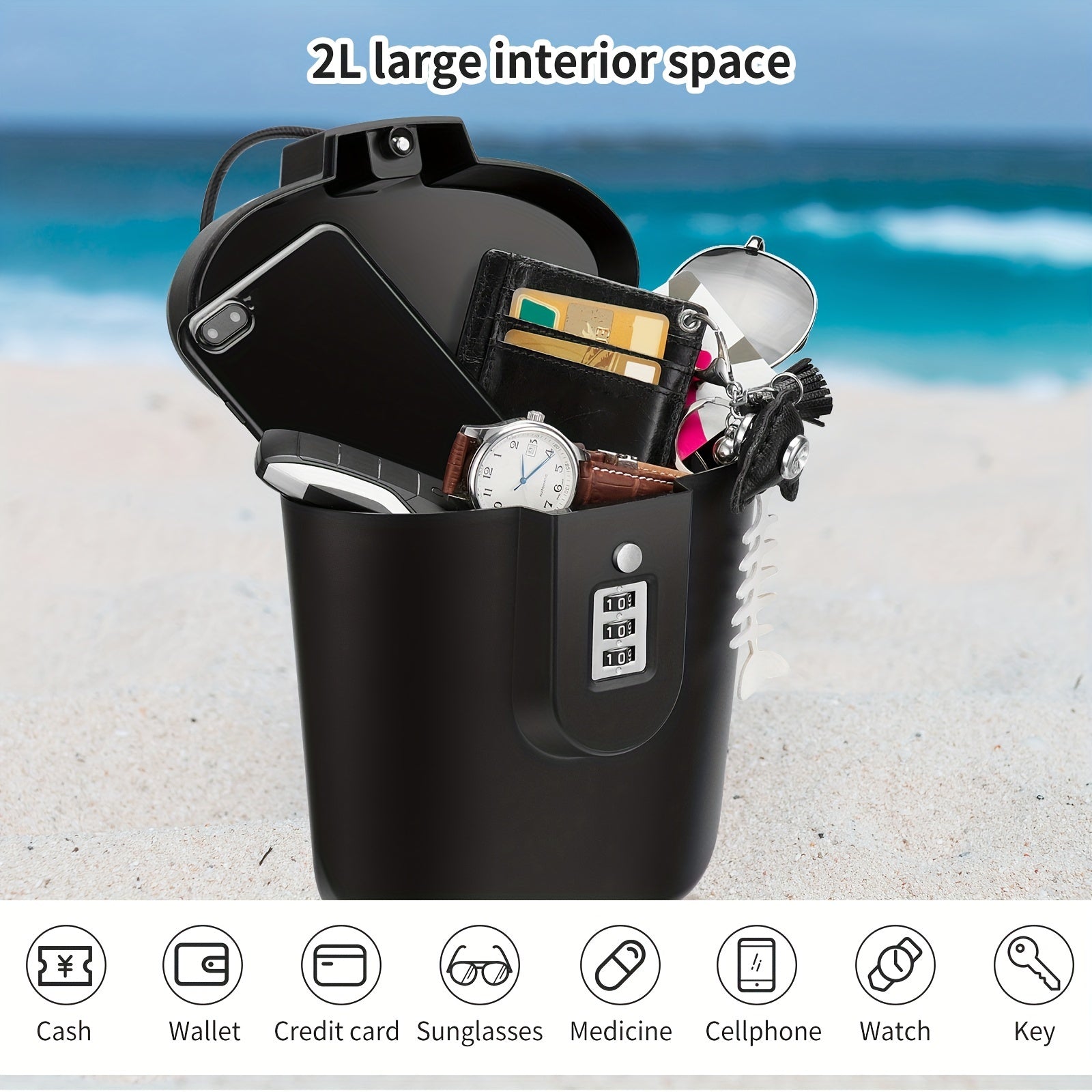 Portable Beach Bucket with Password Lock for Outdoor Activities