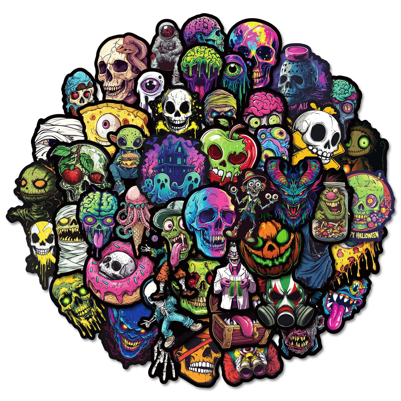 50 Neon Skull Stickers Waterproof Vinyl Decals for Laptops Water Bottles Phones