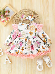 Baby's Floral Print Ruffle Trim Jumpsuit Infant Romper