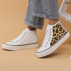 Leopard Graphic Skate Shoes for Girls, Lace Up Sneakers
