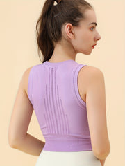 Hollow Out Sports Top Round Neck Sleeveless High Stretch Top