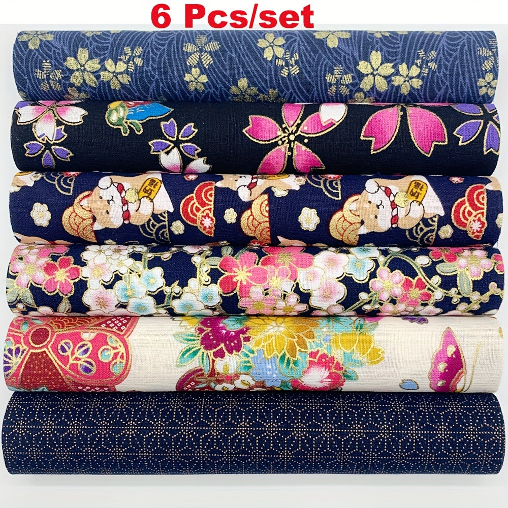 6pcs Navy Red Purple Bronzing Printed Cotton Fabric for DIY Sewing Scrapbooking