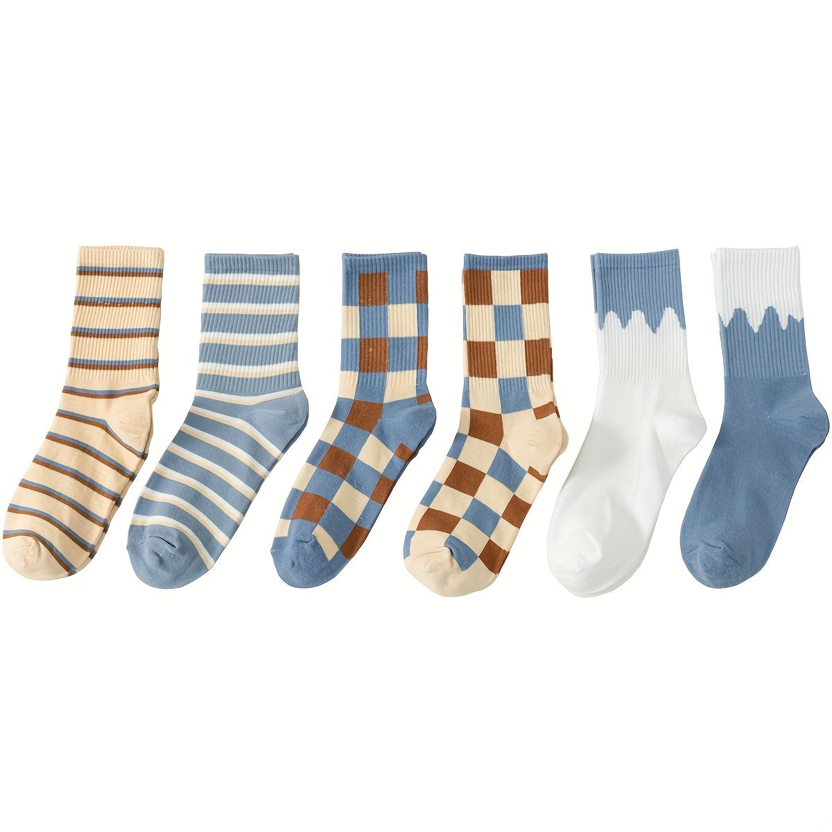 6 Pairs Striped & Plaid Socks Women's Mid Tube Stockings Hosiery