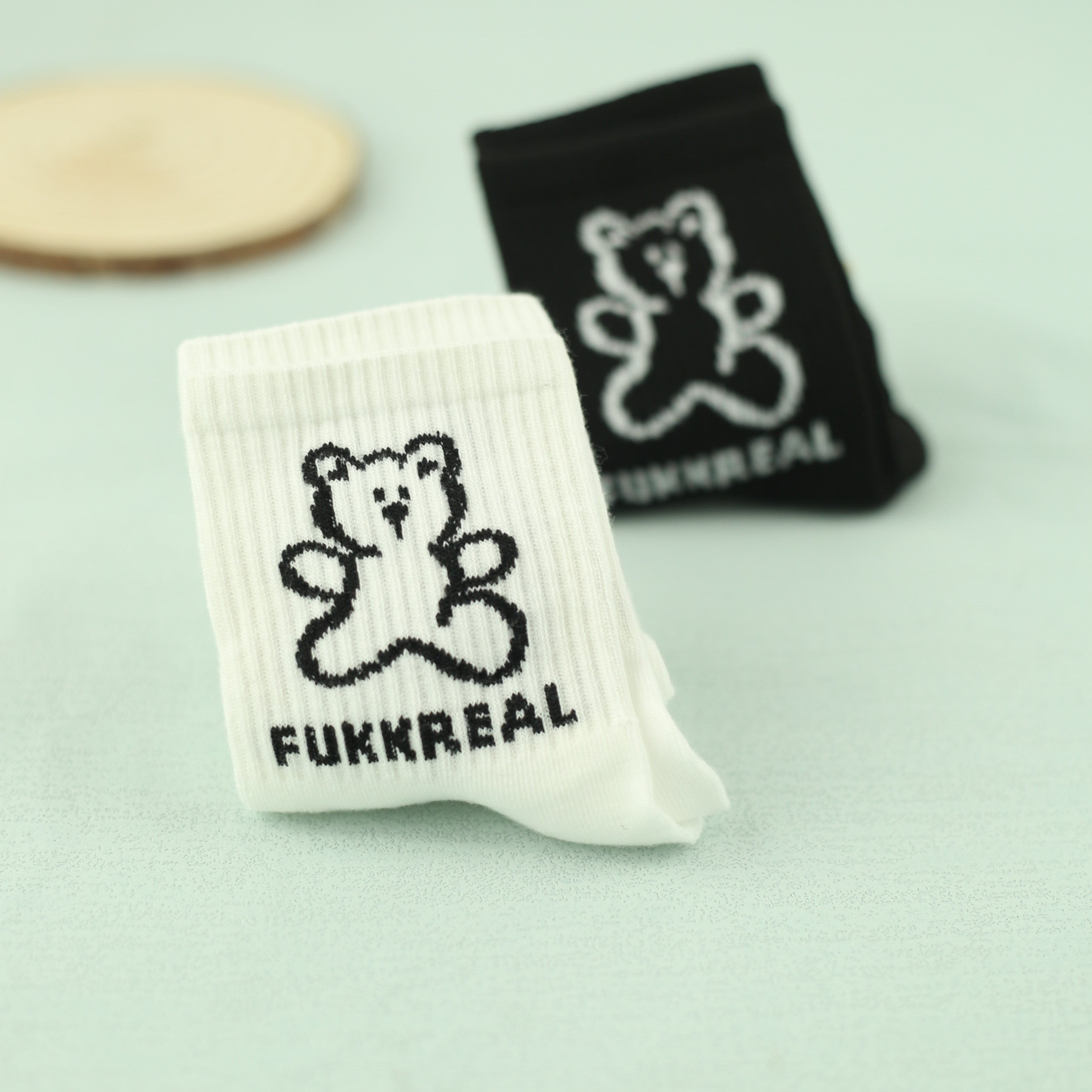 Men's Bear Crew Socks 2 Pairs Breathable Comfy Casual Outdoor Unisex