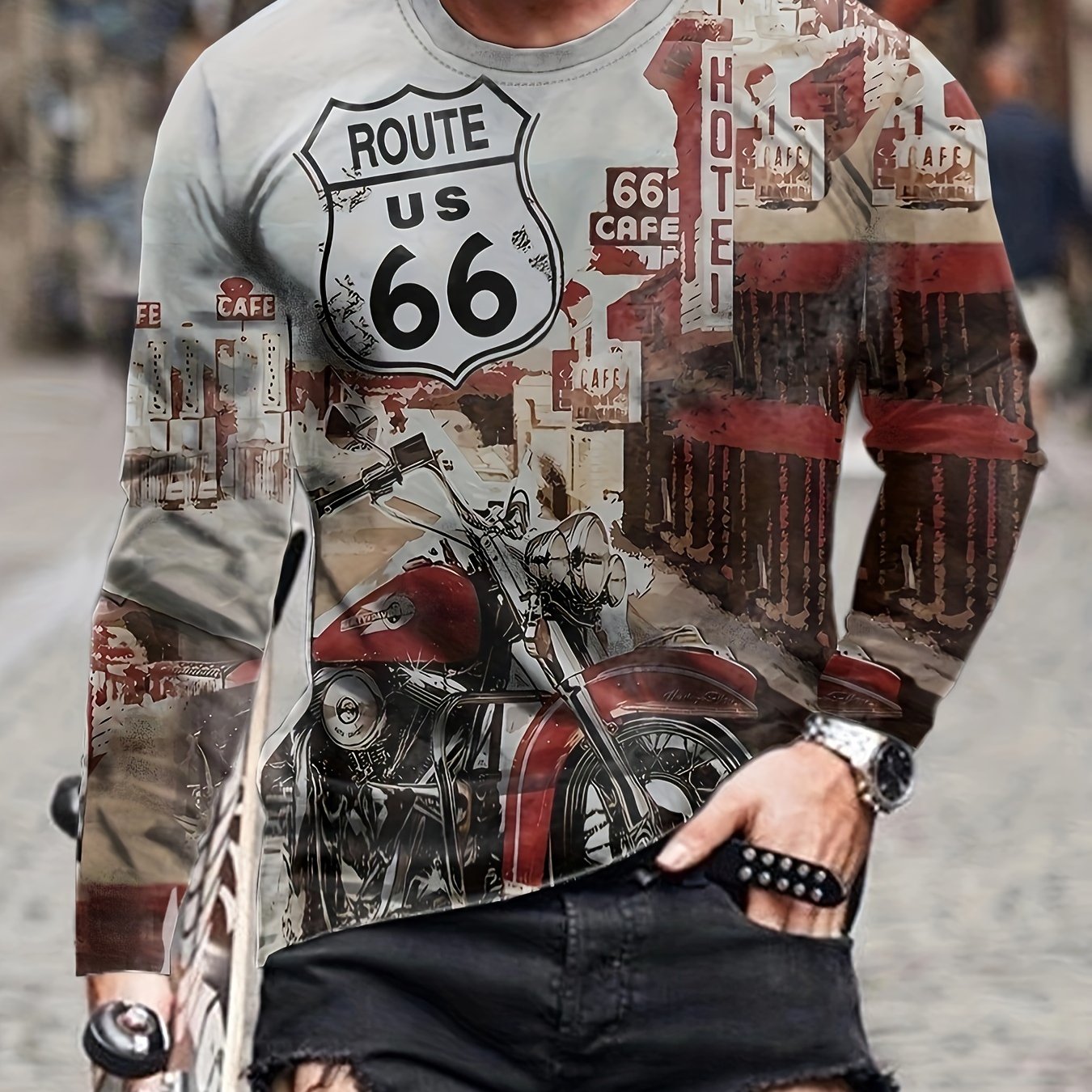ROUTE US 167 Motorcycle Print Men's Long Sleeve Tee