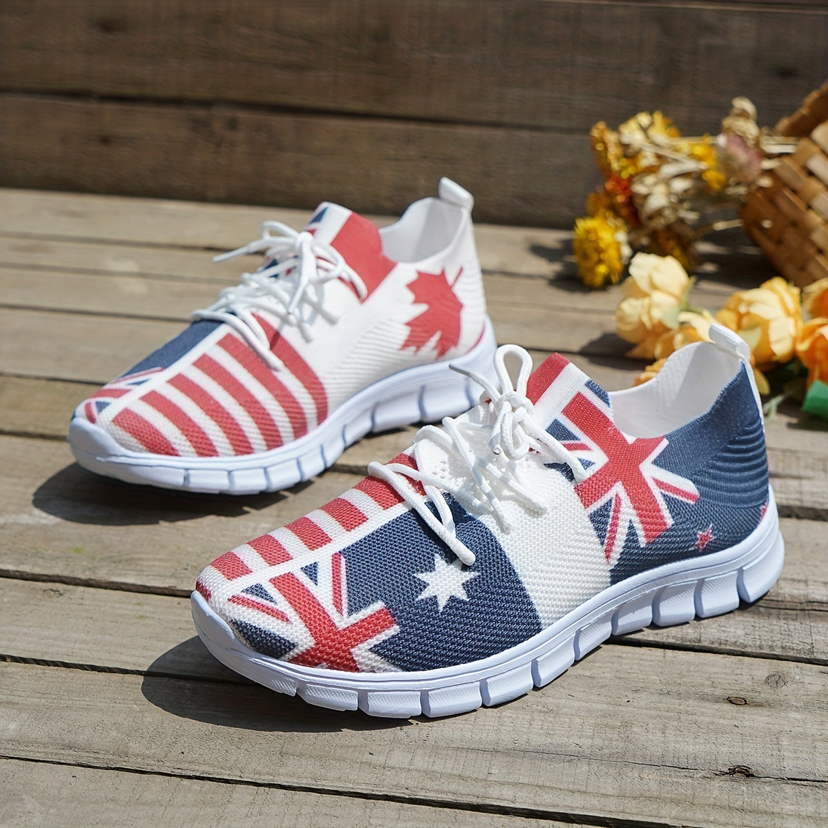 Women's Flag Pattern Knitted Sneakers Low Top Sports Shoes