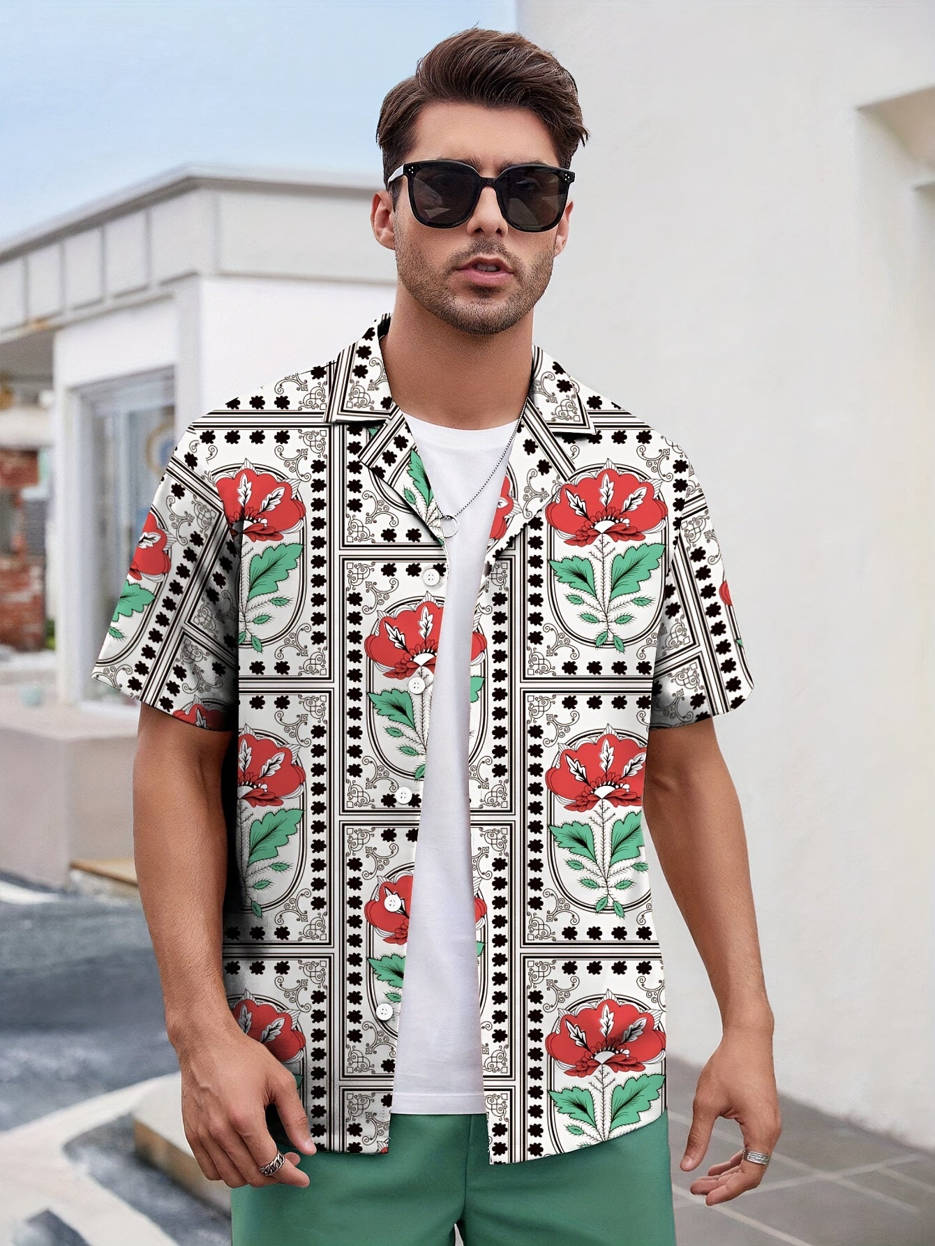 Flower Print Men's Casual Hawaiian Shirt