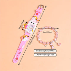 3D Cartoon Cat Silicone Watch for Girls with Beaded Cat Bracelet Set