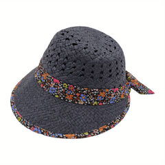 Boho Floral Sun Hat Crochet Wide Brim Straw Hats UV Protection