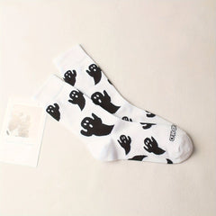 2 Pairs Cartoon Ghost Print Socks Cute Halloween Mid Tube Women's Stockings