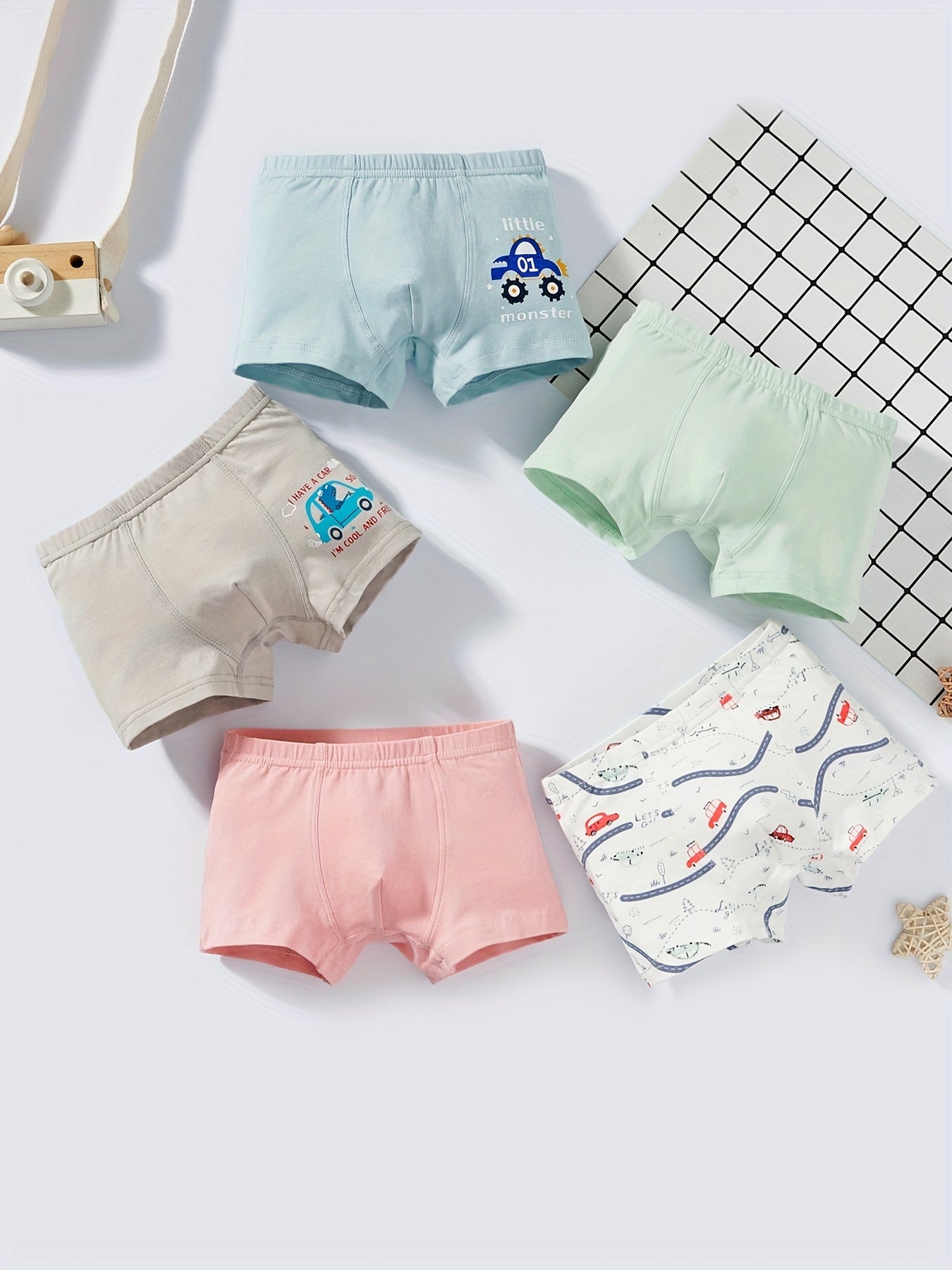 5pcs Boys Lion Print Boxer Shorts Underwear