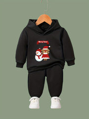 Reindeer Snowman Print Hoodie Jogger Pants Set for Girls Boys