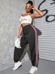 Sports Pants Women's Plus Side Stripes Elastic Waist Medium