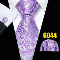 Barry Wang Men's Purple Paisley Floral Necktie Set