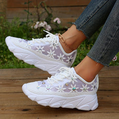 Women's Rhinestone Lace Running Shoes Mesh Sneakers with Shock Absorption