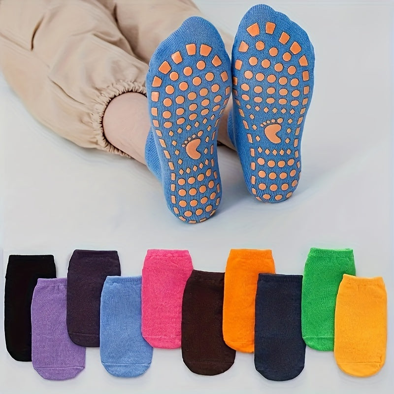 6 Pairs Girl's Non Slip Socks Solid Cotton Blend Bottom Rubber Dot