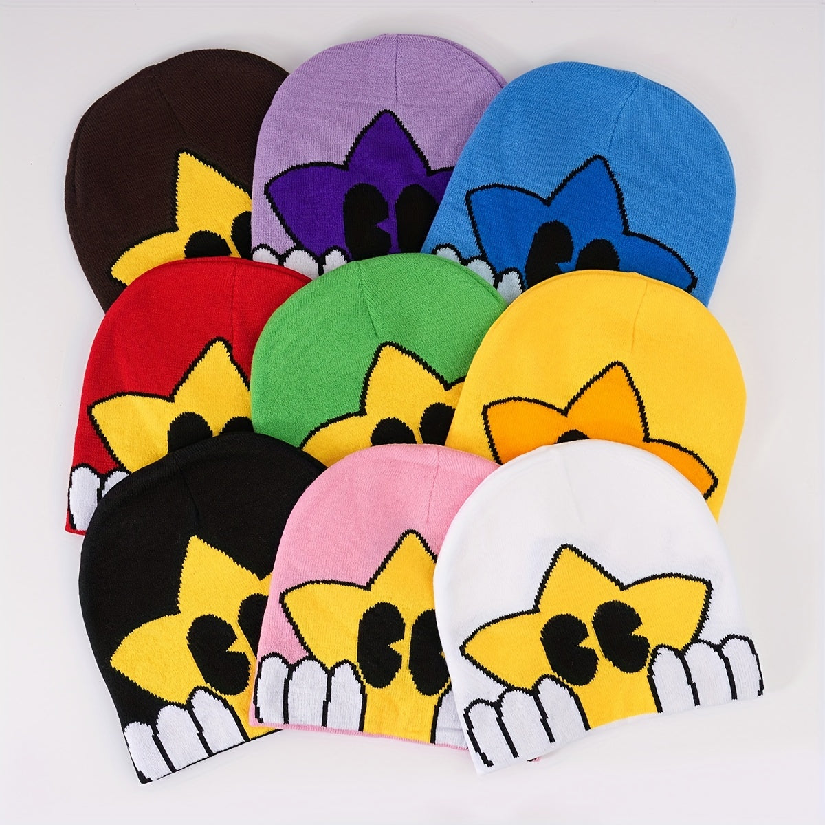 Cartoon Star Jacquard Beanie Candy Lightweight Knitted Skull Cap Unisex