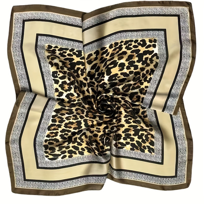 Leopard Print Satin Square Scarf Neckerchief Hair Accessories
