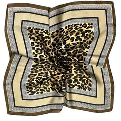 Leopard Print Satin Square Scarf Neckerchief Hair Accessories