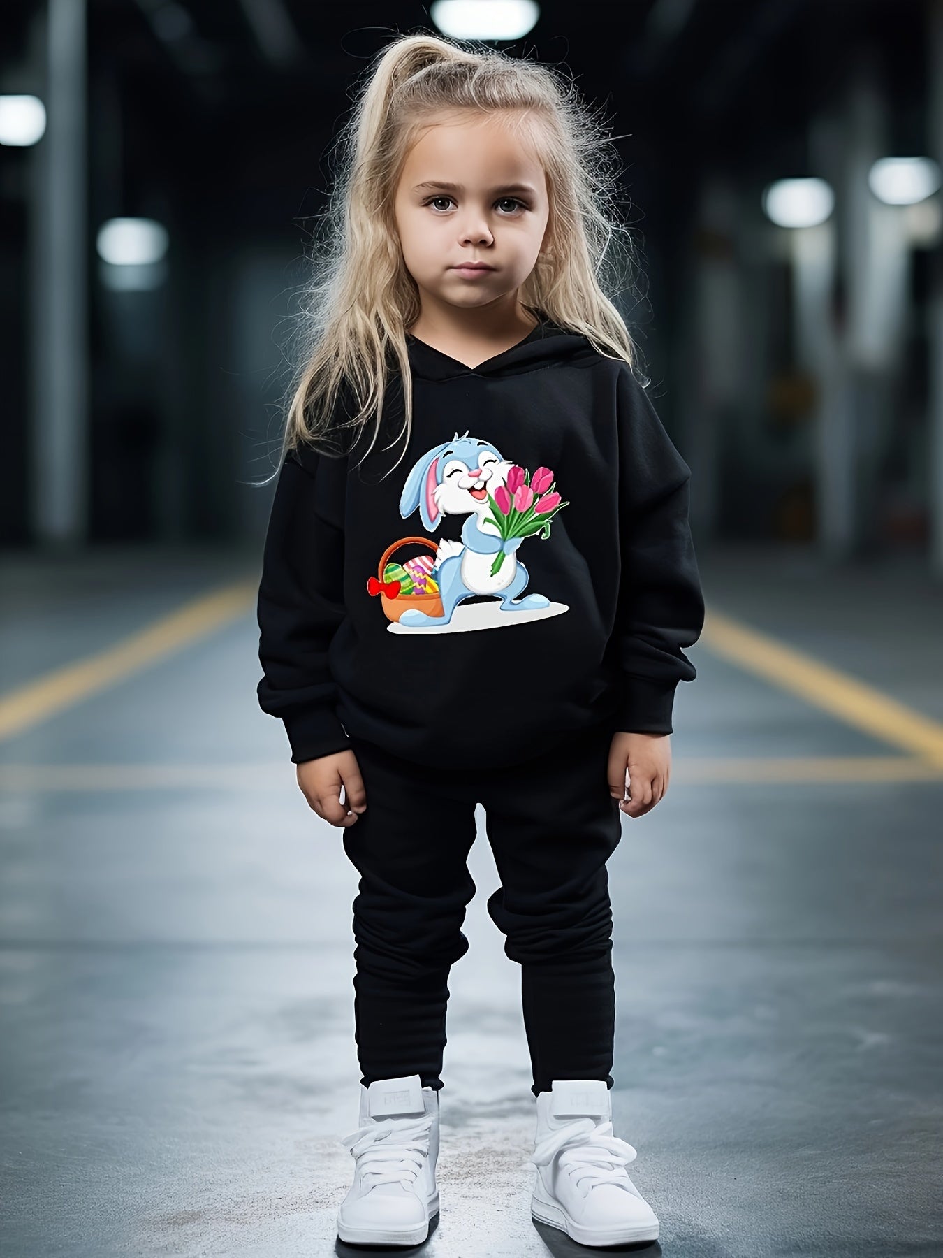 OERYUI Bunny Girl Print Outfits 2pcs Girls Hoodies Jogger Pants Set