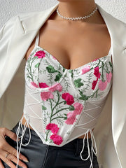 Floral Embroidered Cami Top Tie Front Sleeveless Summer Top