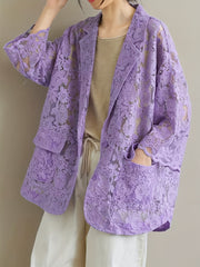 Lace Open Front Blazer Casual Lapel Blazer For Spring & Summer