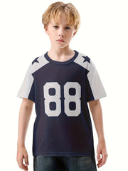 Boy's Breathable Short Sleeve Sports T-Shirt, Creative Pattern Casual Top