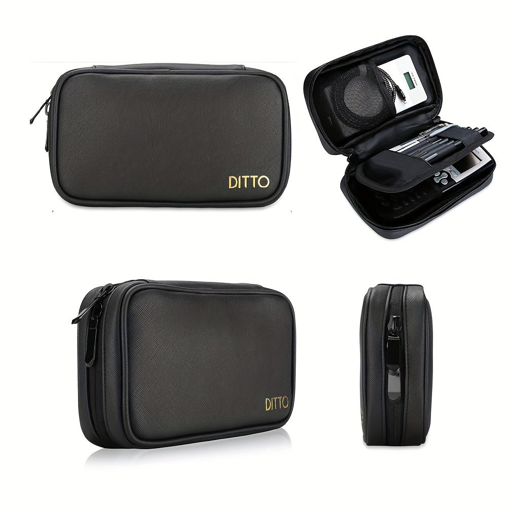 Waterproof Data Cable Storage Bag PU Leather Travel Organizer