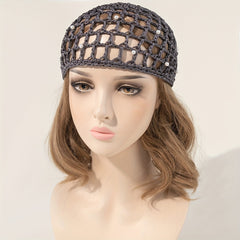 Faux Pearl Hair Net Snood for Women Hollow Crochet Turban Hat for Sleeping