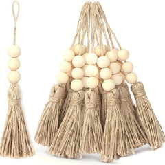 5pcs Jute Rope Fringed Wood Beads Pendant DIY Craft