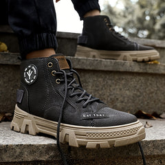 Men's Letter Print Lace Up Casual Boots Anti skid Platform Shoes